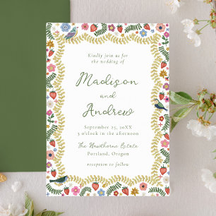 Whimsical Folk Art Floral Wedding Invitation