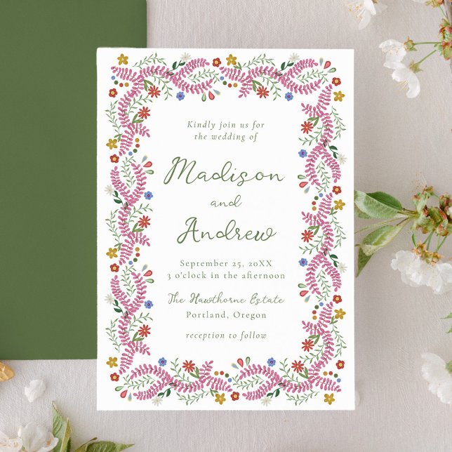 Whimsical Folk Art Floral Wedding Invitation (Creator Uploaded)