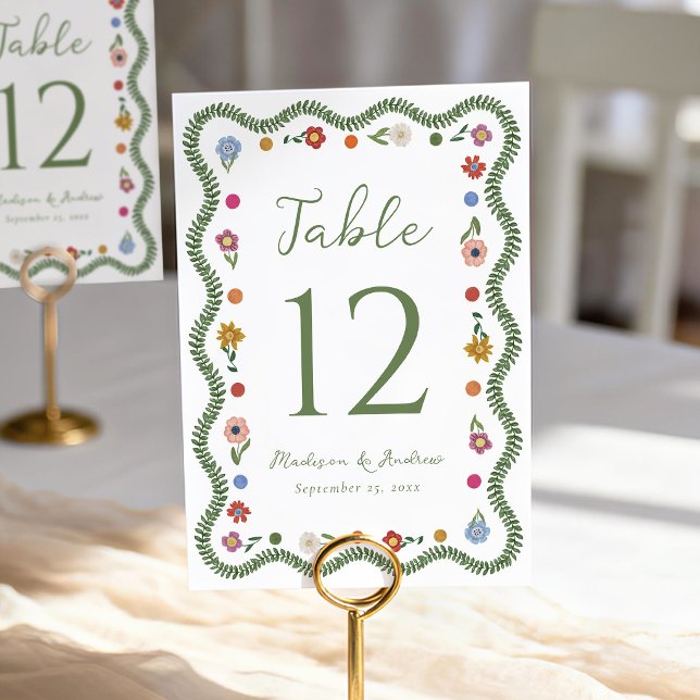 Whimsical Folk Art Floral Wedding Table Number (Creator Uploaded)