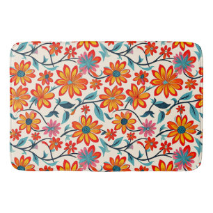 Whimsical Folk Art Flowers  Bath Mat