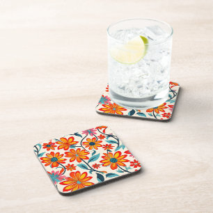 Whimsical Folk Art Flowers Coaster