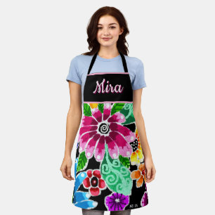 Whimsical Folk-Art Flowers Floral Personalised Apron