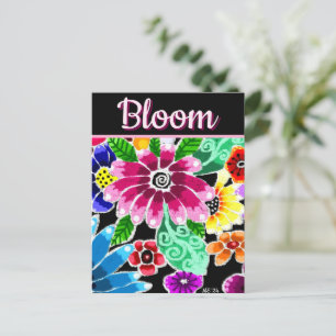 Whimsical Folk-Art Flowers Floral Personalised Postcard