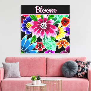 Whimsical Folk-Art Flowers Floral Personalized Canvas Print