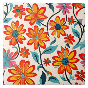 Whimsical Folk Art Flowers  Tile
