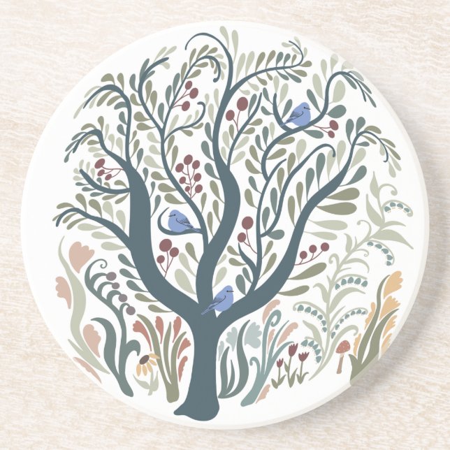 Whimsical Folk Art Forest Earth Tones Coaster (Front)