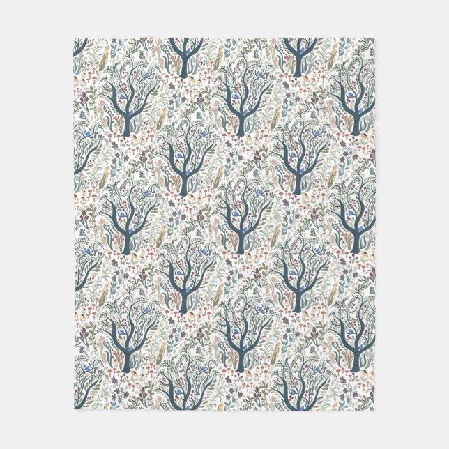 Whimsical Folk Art Forest Earth Tones Fleece Blanket (Front)
