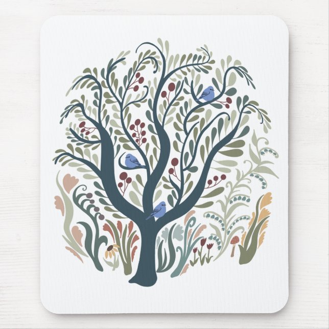 Whimsical Folk Art Forest Earth Tones Mousepad (Front)