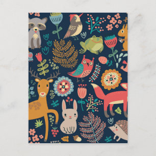 Whimsical Folk Art Forest Friends Postcard