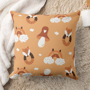 Whimsical Folk Art Fox & Woodland Mushroom Cushion