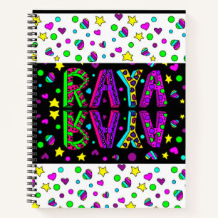 Whimsical Folk Art Girl's Name Raya  Notebook