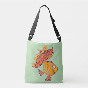 Whimsical Folk Art Goldfish   Boho Swirl Fantasy Crossbody Bag