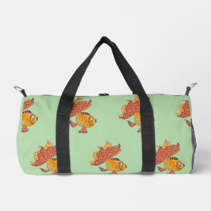 Whimsical Folk Art Goldfish   Boho Swirl Fantasy Duffle Bag