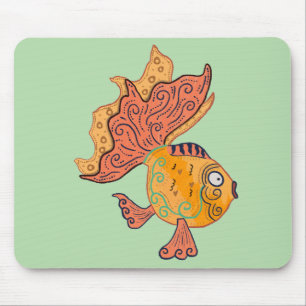 Whimsical Folk Art Goldfish Boho Swirl Fantasy Mouse Mat