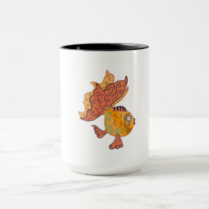 Whimsical Folk Art Goldfish   Boho Swirl Fantasy Mug