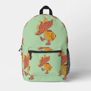 Whimsical Folk Art Goldfish   Boho Swirl Fantasy Printed Backpack