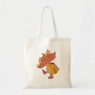 Whimsical Folk Art Goldfish   Boho Swirl Fantasy Tote Bag