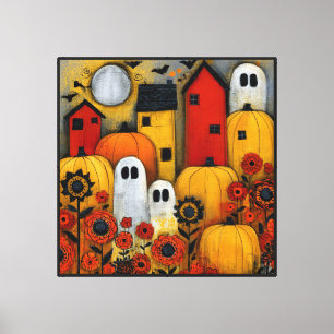 Whimsical Folk Art Halloween Patch Canvas Print