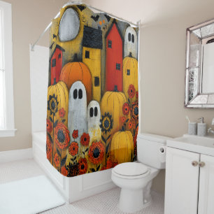 Whimsical Folk Art Halloween Patch Shower Curtain
