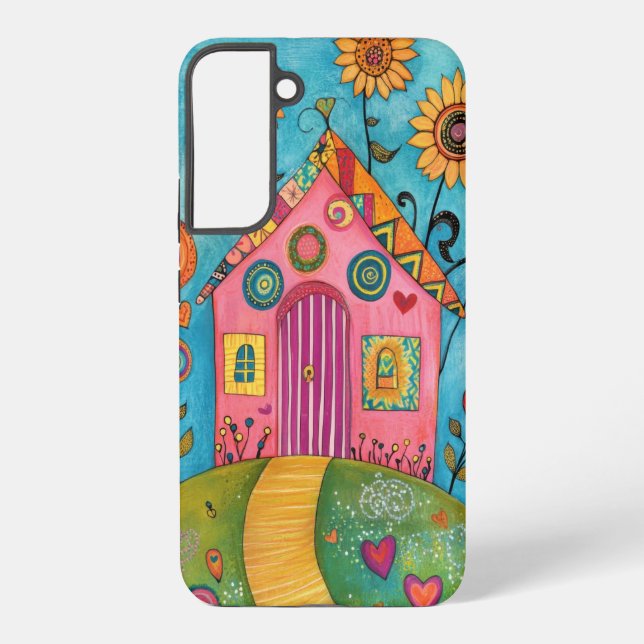 Whimsical Folk Art House Samsung Galaxy S22+ Case (Back)