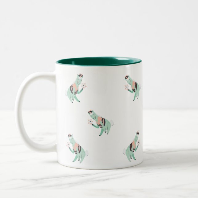 Whimsical Folk-Art Llama Two-Tone Coffee Mug – Cut (Left)