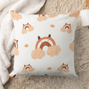 Whimsical Folk Art Rainbow & Bear Ears Seamless Cushion