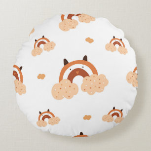 Whimsical Folk Art Rainbow & Bear Ears Seamless Round Cushion
