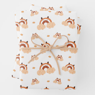 Whimsical Folk Art Rainbow & Bear Ears Seamless Wrapping Paper Sheet