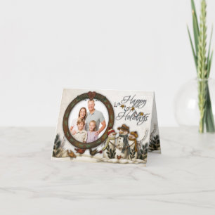 Whimsical Folk Art Snowmen Christmas Photo Card