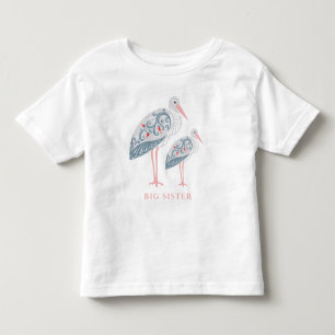 Whimsical Folk Art Stork Big Sister Toddler T-Shirt