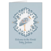 Whimsical Folk Art Stork | Personalised Baby Card