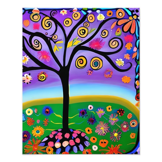 Whimsical Folk Art Style Tree Photo Print (Front)
