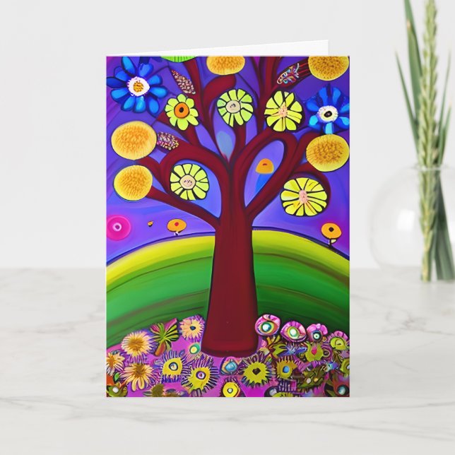 Whimsical Folk Art Style Tree | Thinking of You Card (Front)