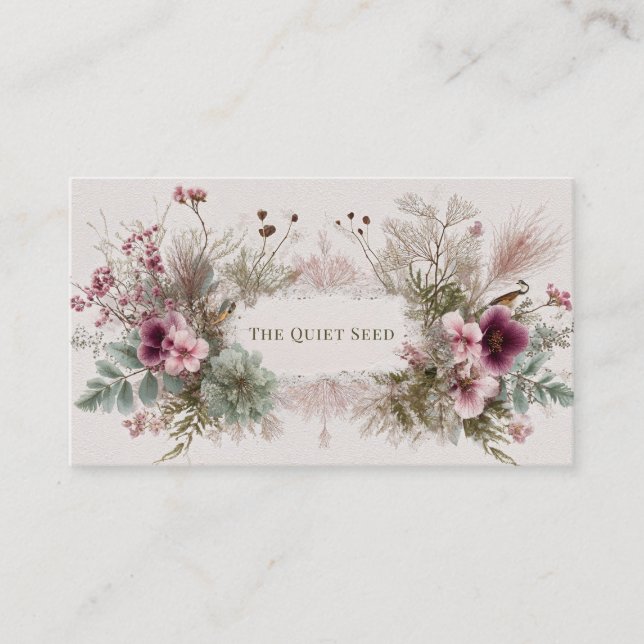 Whimsical Folk Art Wildflower & Birds Business Card (Front)