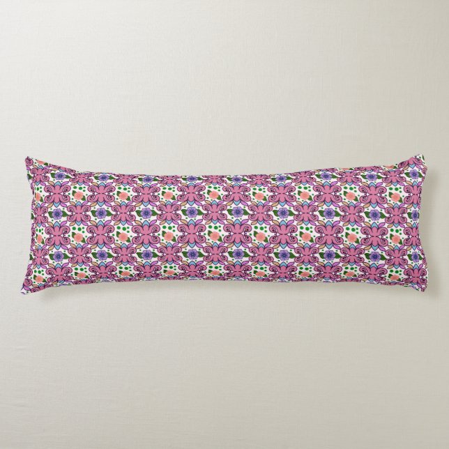Whimsical Folk Bird Floral Pattern Body Cushion (Front)