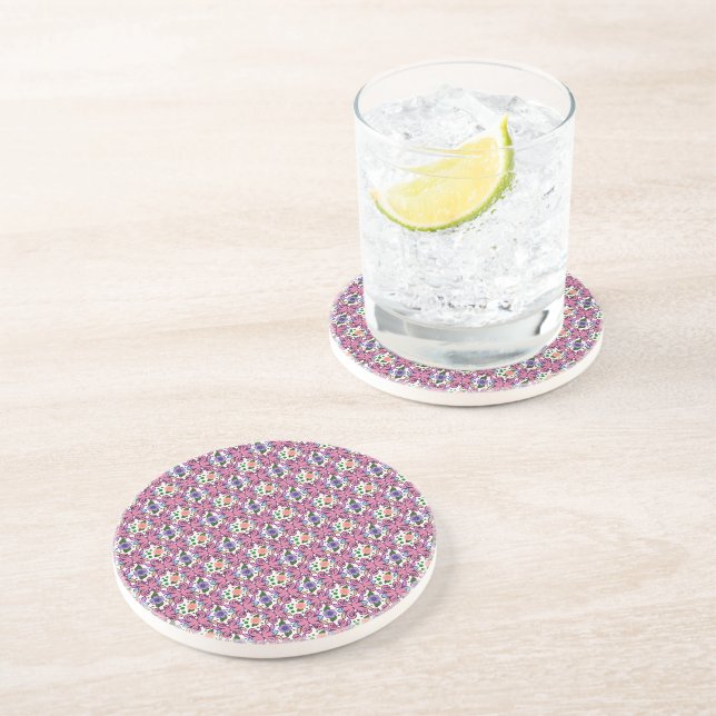 Whimsical Folk Bird Floral Pattern Coaster (Side)