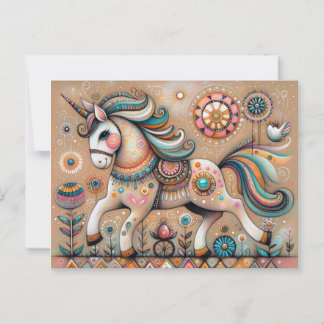 Whimsical folk bohemian vibe unicorn  postcard