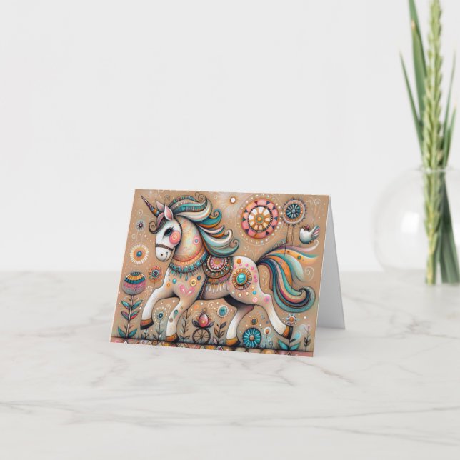 Whimsical folk bohemian vibe unicorn  thank you card (Front)