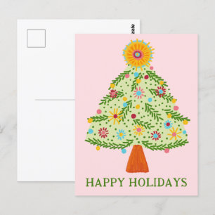 Whimsical Folk Christmas Tree CUSTOM HOLIDAY Postcard