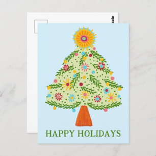 Whimsical Folk Christmas Tree CUSTOM HOLIDAY Postcard
