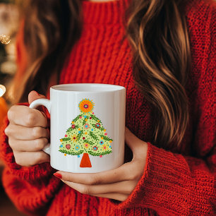 Whimsical Folk Christmas Tree Holiday  Coffee Mug