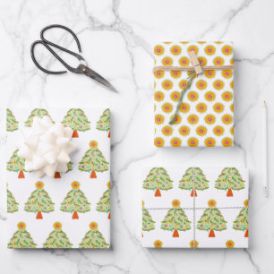 Whimsical Folk Christmas Tree Holiday Wrapping Paper Sheet
