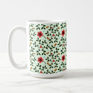Whimsical Folk Floral Butterfly Pattern Coffee Mug