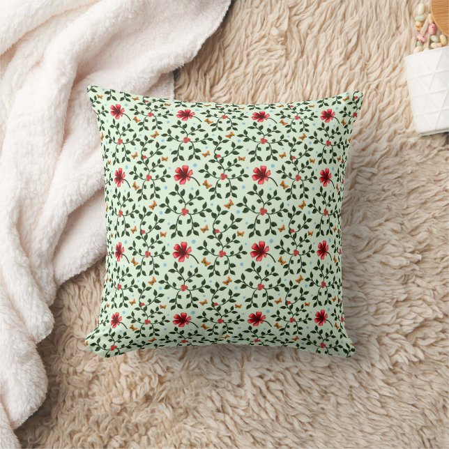Whimsical Folk Floral Butterfly Pattern  Cushion (Blanket)