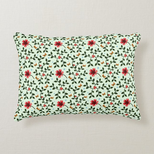 Whimsical Folk Floral Butterfly Pattern  Decorative Cushion (Front)