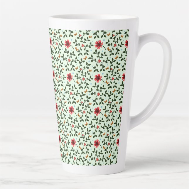 Whimsical Folk Floral Butterfly Pattern  Latte Mug (Right)