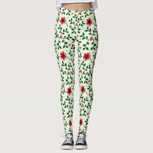 Whimsical Folk Floral Butterfly Pattern Leggings