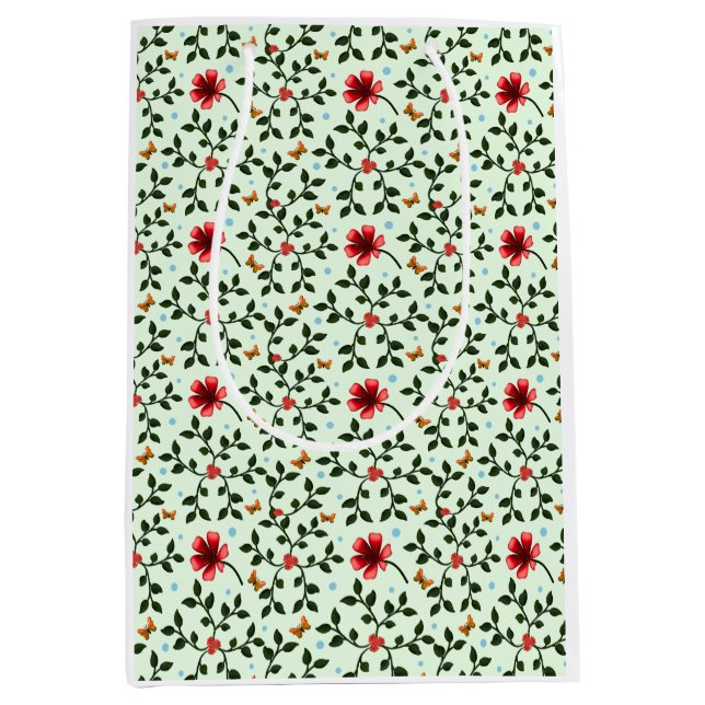 Whimsical Folk Floral Butterfly Pattern  Medium Gift Bag (Front)