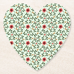 Whimsical Folk Floral Butterfly Pattern Paper Coaster