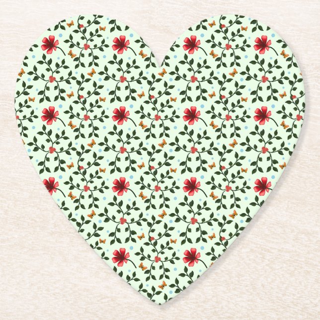 Whimsical Folk Floral Butterfly Pattern  Paper Coaster (Front)